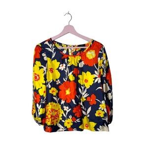 J Crew Silk Top in Vintage Floral Baltic Sea‎ women’s 6 Black Label maximalist
